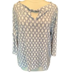 Chicos Womens Size XL 3 Top Shirt Blouse Blue Stretch 3/4‎ Sleeve Cotton